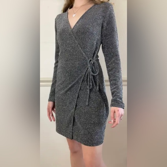 H&M Divided Black Sparkle Wrap Dress - Picture 1 of 5